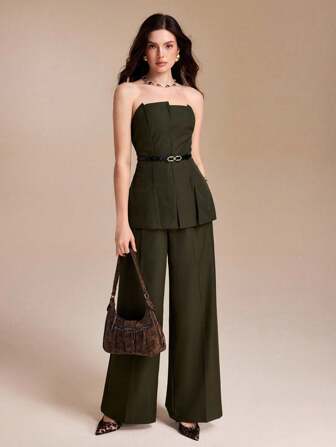 Spring Affair Top bandeau de moda con diseño plisado de unicolor para mujer