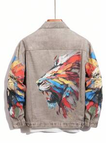 Manfinity Homme Men's Casual Washed Print & Patchwork Denim Jacket , Fall - Brown - View 2