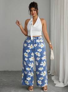 Elenzga Damen Große Größen lose, lässige Jeans mit elastischem Bund