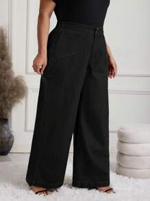 SHEIN LUNE 大码黑色牛仔休闲度假裤