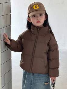 Dazy Kids Young Girl Cotton Padded Fall/Winter Coat - Coffee Brown - View 6