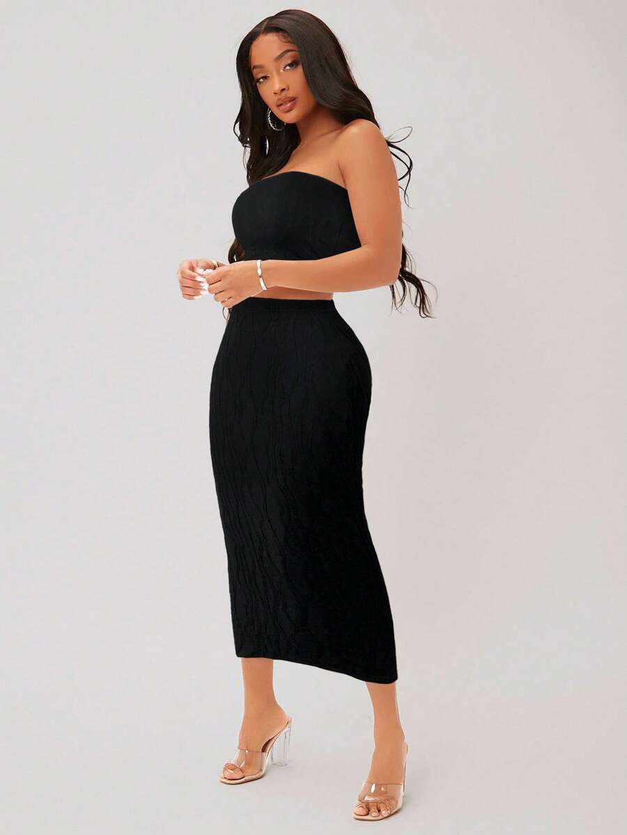 SHEIN SXY Simples sexy Roupa de 2pçs - Preto - Visão 1