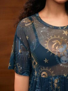 HARRY POTTER X SHEIN Váy tay ngắn in họa tiết lưới tương phản cỡ lớn mùa hè - Nhiều màu - Xem 6