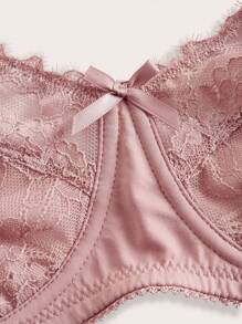 SHEIN 1 件蕾丝拼接钢圈柔软文胸 - 藕粉色 - 查看 3