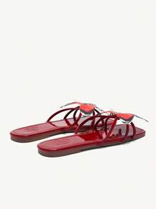CUCCOO CHICEST Giày sandal đế bằng khóa kim loại thời trang màu đỏ cho nữ - Màu Đỏ Sâu - Xem 12
