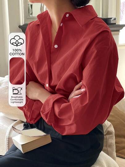 DAZY 女式纯色长袖单排扣休闲/工作衬衫