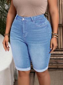 EMERY ROSE Große Größen Verwaschen Skinny Denim Shorts - Helle Waschung - Übersicht 4