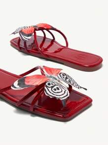 CUCCOO CHICEST Giày sandal đế bằng khóa kim loại thời trang màu đỏ cho nữ - Màu Đỏ Sâu - Xem 11