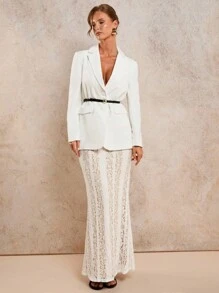 COSMINA Gonna lunga elegante in pizzo di colore unito da donna - Bianco - Visualizzare 5