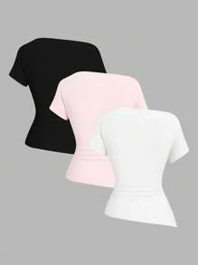 Sweetra Damen lässiges, asymmetrisches, lockeres und bequemes T-Shirt