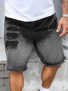 Manfinity Homme Celana Pendek Denim Kasual Pria Ukuran Besar untuk Aktivitas Luar Ruangan dan Gaya Jalanan - Grey - View 3