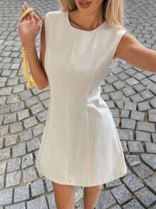 Siren Gaze Linen Open Back Holiday Sundress, Casual Holiday Island Style A White Mini Dress For Women, Hollow Metal Decoration Fashion Dress,Elegant Dress Summer - Apricot - View 6
