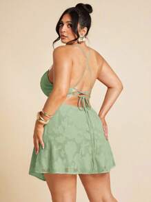 SHEIN BAE 大码女士缎面礼服 - 婚礼、伴娘、派对、约会、节日礼服 - 薄荷綠 - 查看 2