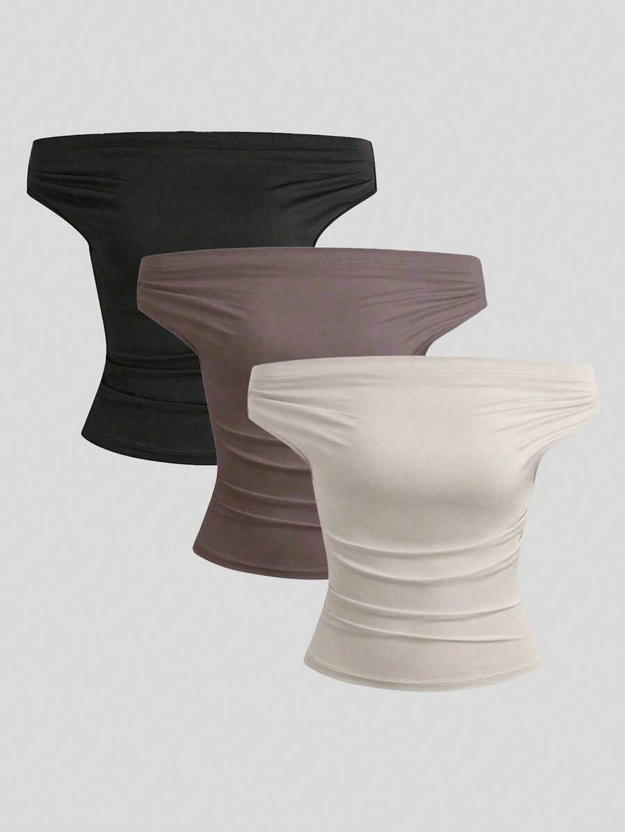 Flirla 3件套大码露肩性感T恤 - 彩色 - 查看 1