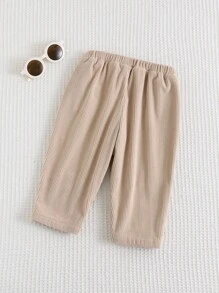 Cozy Pixies Pantalones casuales de unicolor para bebé niño con cintura elástica y bolsillos laterales, versátiles y cómodos - Caqui - Ver 2