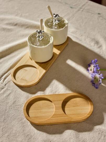 Cirelle 调味罐支架罐木托盘装饰容器托盘圆形咖啡桌托盘杯垫装饰圆形托盘酱油醋瓶餐垫竹制、浴室托盘（1 个 2 腔或 3 腔可用）圣诞节节日礼物