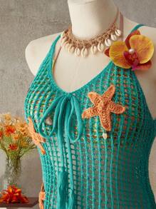 SHEIN Swim 时尚贝壳图案无袖沙滩罩衫