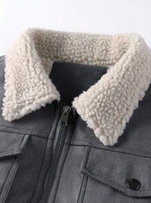 Men's Sherpa Thermal Lined Jacket, Suedette Collar, Fall Winter, Thermal Lined Jacket - Grey - View 7