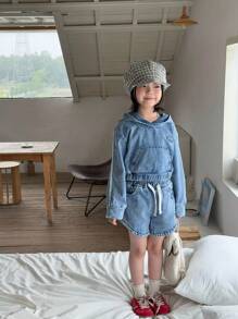 Young Girls Denim Two Pieces Outfits - Light Wash - View 5