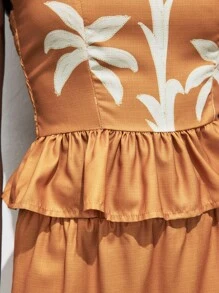 Maija Top de vacaciones con tirantes sin mangas con estampado de plantas naranja de verano para mujer, estilo hawaiano de hombros abiertos - Marrón - Ver 7