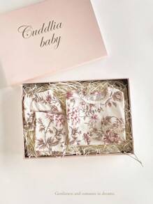 2pcs/Set Newborn Baby Soft Flower Print Clothes Set, Casual Fashionable Cute Romper With Long Pants Home Outfit Newborn Baby Girl Outfit Fall Winter