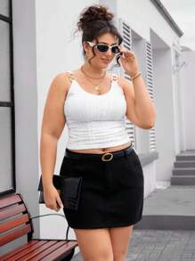 SHEIN Essnce Plus Size Women Pockets Casual Versatile Denim Mini Skirt - Black - View 3