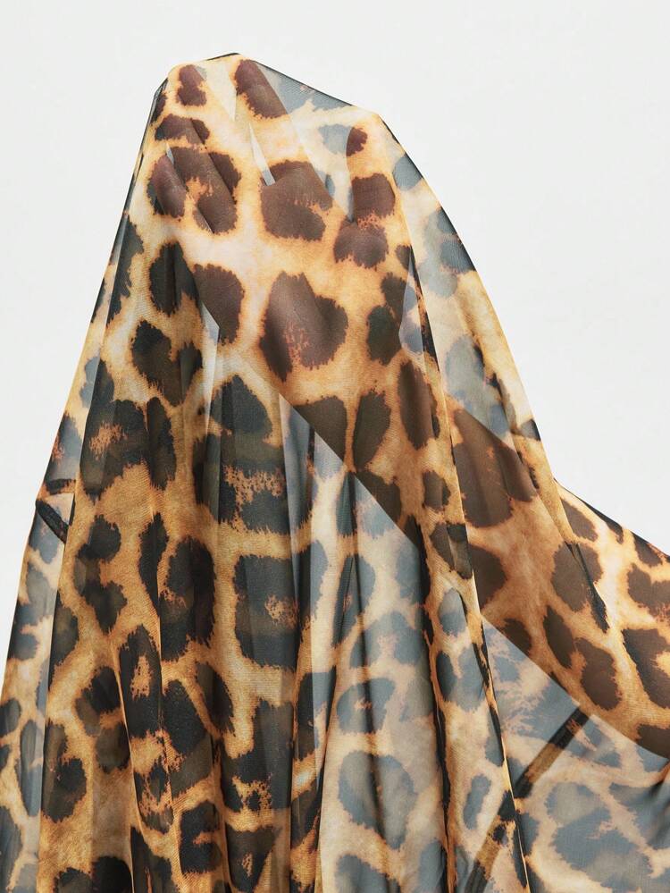 SHEIN Maija Women's Leopard Print Sheer Dress Cover Up For Beach Vacation, Vintage, Western Wear Women