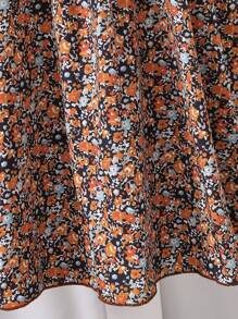SHEIN Vintaside Kids Set de 2 piezas para niñas compuesto por un cárdigan de punto acanalado informal con decoración de lazo y un vestido camiseta con estampado floral sencillo, adecuado para primavera/otoño