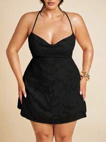 SHEIN BAE 女士加大码缎面礼服 - 婚纱、伴娘礼服、派对礼服、约会晚礼服、节日礼服、夏装 - 黑色 - 查看 5