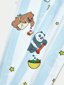 We Bare Bears X SHEIN 1双条纹卡通图案时尚夏季冰袖 - 藍白色 - 查看 2