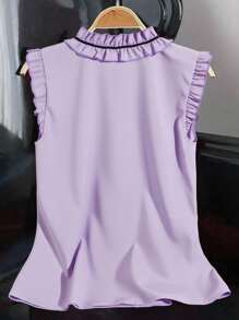 Franclia 荷叶边无袖休闲宽松衬衫，优雅女士红色宽松梭织衬衫上衣，夏季女装 - 紫色 - 查看 2