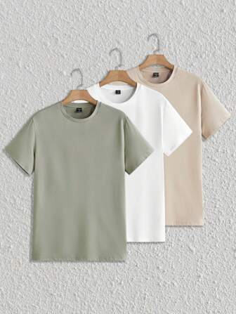 HIMLAND 3er Pack Herren einfarbige Lässig Basis Kurzarm T-Shirts, Geschenk für den Freund, für die Arbeit