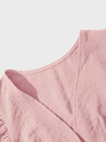 SHEIN Clasi 度假休闲纯色纽扣前盖袖迷你连衣裙 - 粉色 - 查看 6