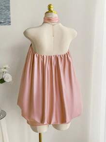 Comfortcana Spring Romantic Satin Strapless Crop Top & Midi Skirt 2 Pieces Set, Plus Size - Pink - View 2