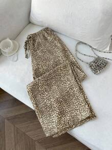 Elamini Pantalones anchos de pierna delgados y sexys con estampado de leopardo, aptos para uso casual, de vuelta a la escuela