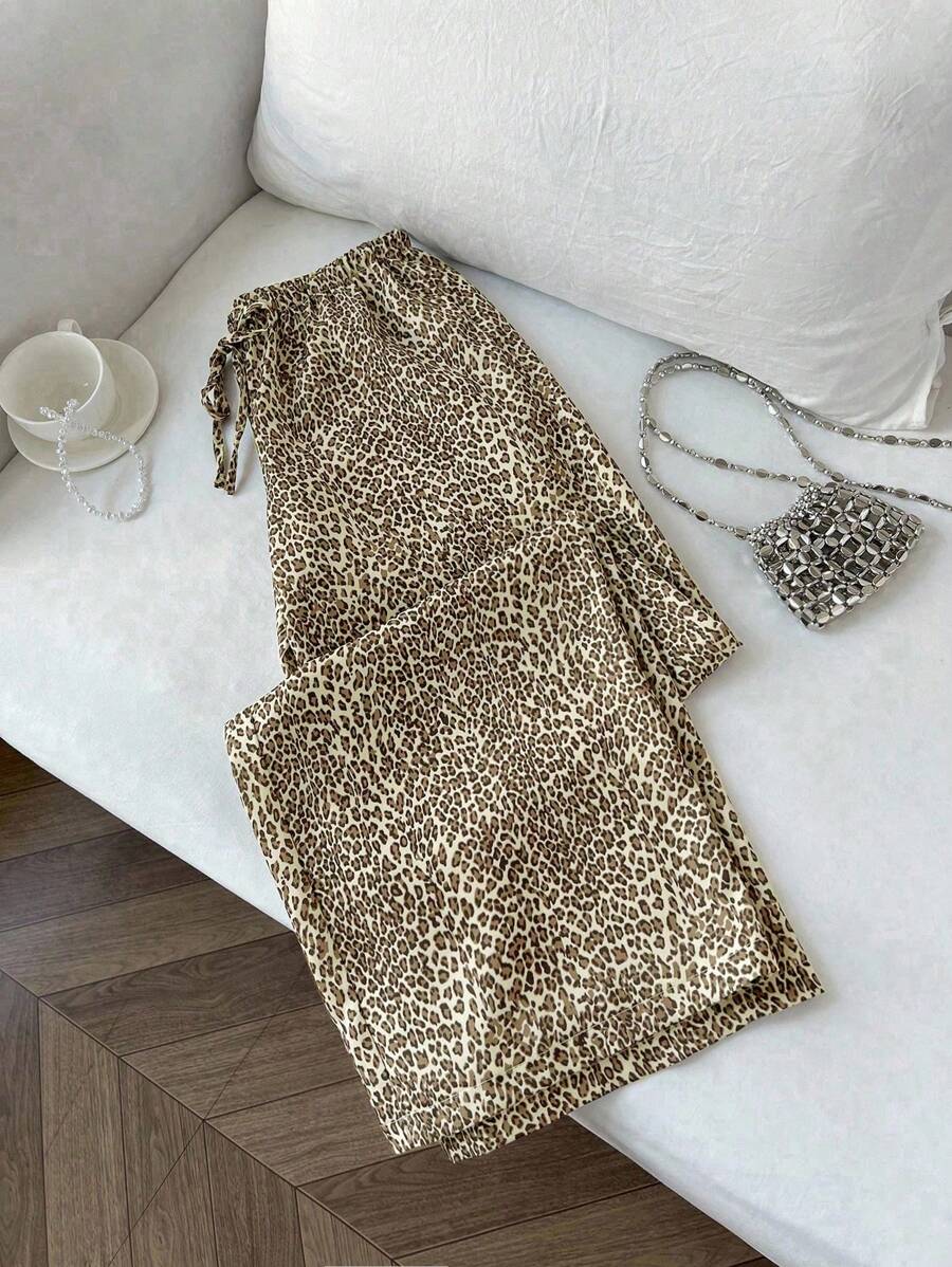 Elamini Pantalones anchos de pierna delgados y sexys con estampado de leopardo, aptos para uso casual, de vuelta a la escuela