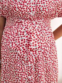 SHEIN Pregnant Women Casual Ditsy Floral Button Front Dress For Beach - Multicolor - View 6