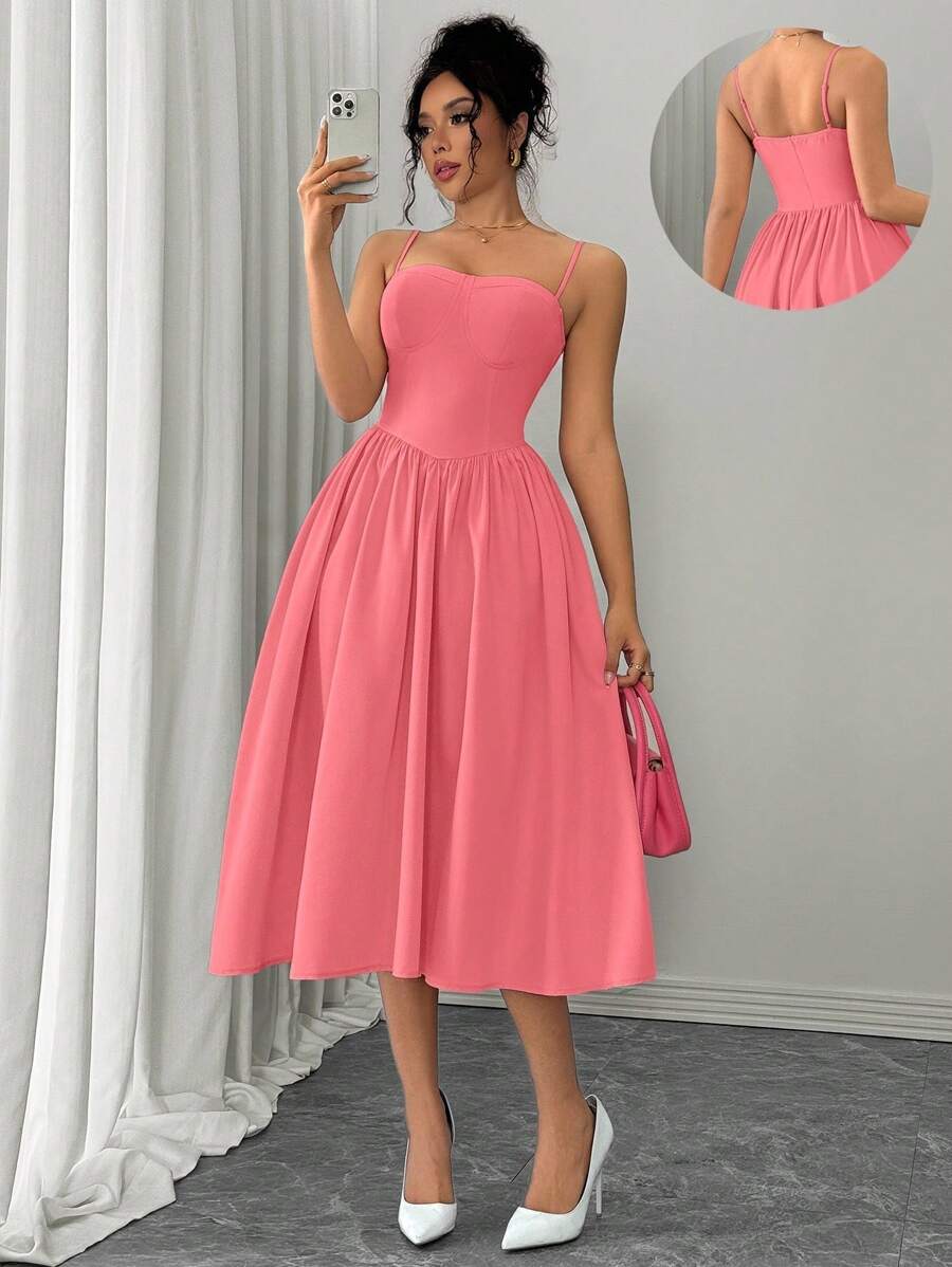 Rafferiza 时尚百搭露背束腰喇叭裙，适合约会、派对、秋冬季