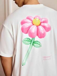 SWAVVY Men's Fun Graphic T-Shirt With 3D Balloon Flower Pattern Printing, Easy And Casual Party Wear, Round Neck Short-Sleeved T-Shirt