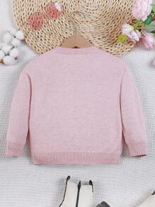 SHEIN 女童提花圆领长袖套头毛衣，秋冬季百搭单品 - 粉色 - 查看 3