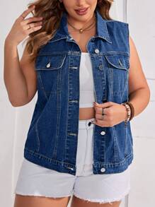 EMERY ROSE 大码休闲水洗无袖牛仔夹克