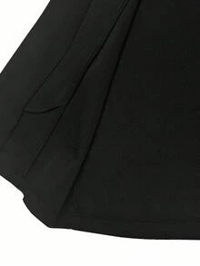 SHEIN PETITE 女士纯色长袖单排扣口袋休闲长款外套 - 黑色 - 查看 7