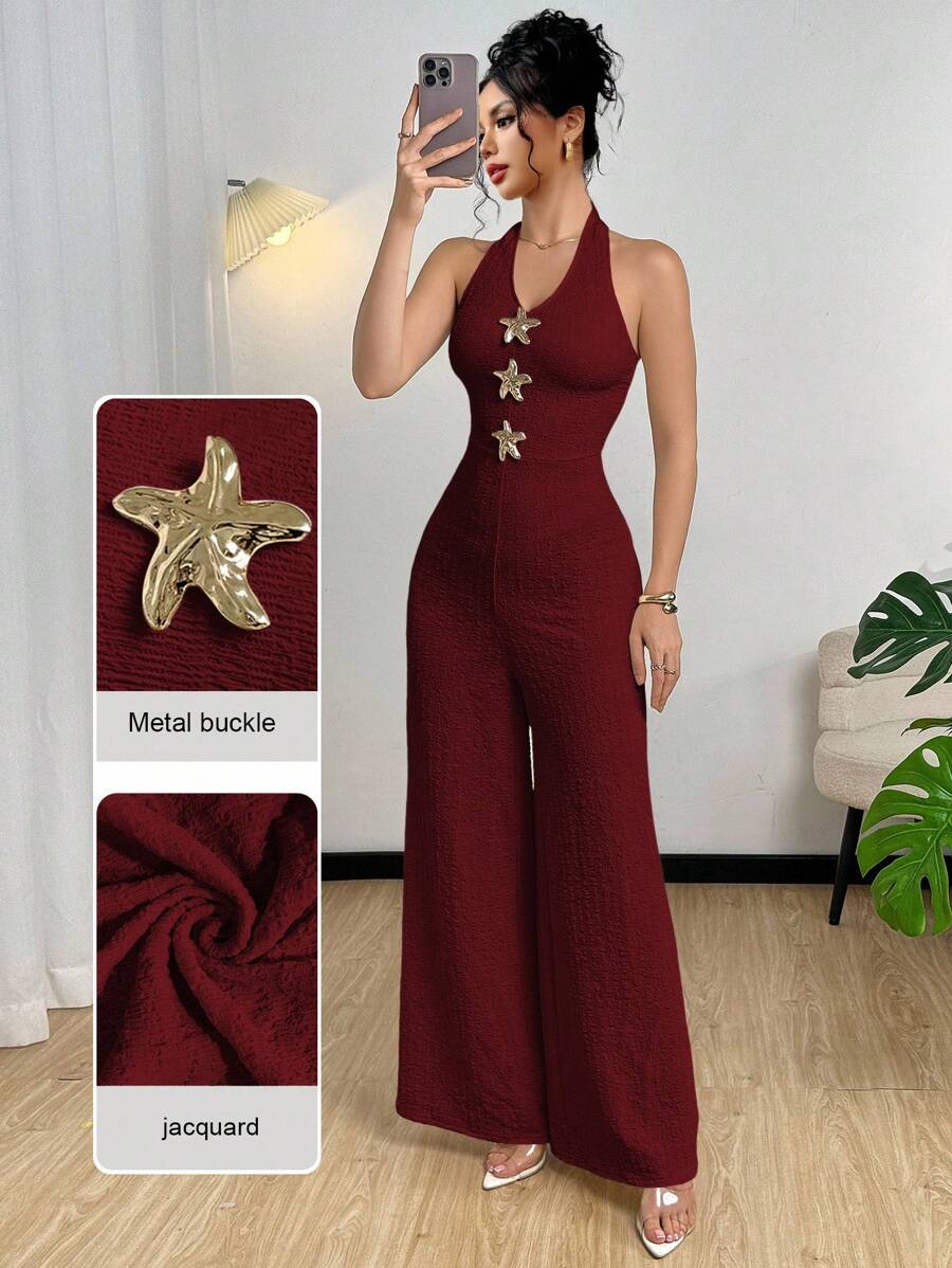 Modelyn 女式金属扣阔腿吊带连体裤