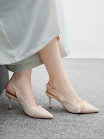 CUCCOO BIZCHIC 尖头高跟露跟女式浅口鞋，米色，性感简约时尚，适合工作、户外、派对、婚礼