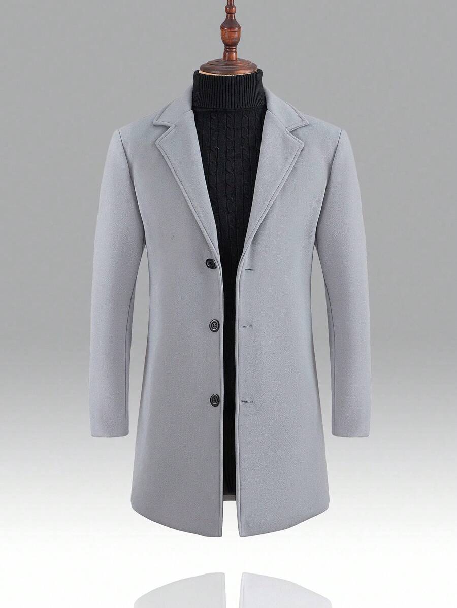 Manfinity Mode Men Solid Color Lapel Neck Single-Breasted Casual Woolen Coat Men Long Coat Men Coat Wedding Jacket For Men Men Winter Coat Cashmere Men S Clothing Men S Church Clothes Grey Jacket - Light Grey - View 1