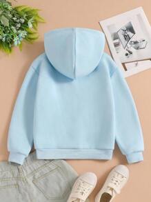 Sparklyn 青少年女孩休闲宽松蓝白字母花卉印花连帽运动衫 - 淺藍色 - 查看 2