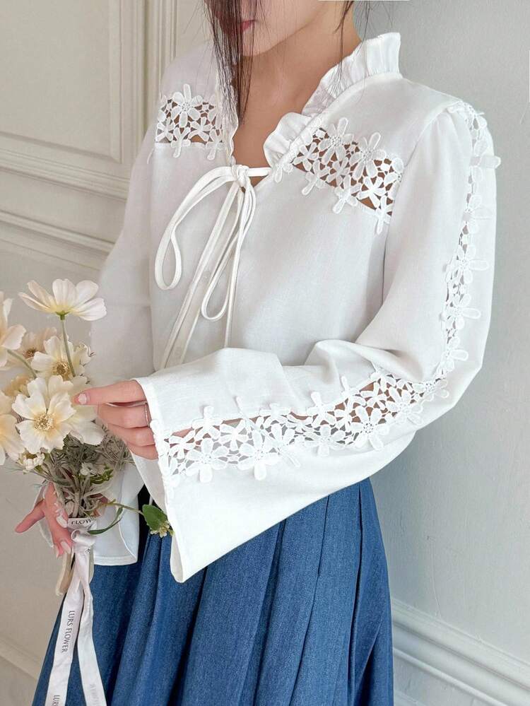 Loose Long Sleeve Elegant Blouse With Flare Sleeve Hem For Women, Chic & Graceful,Fall Clothes