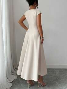 Elenzga Women's Elegant Square Collar Cinched Waist A-Line Midi Dress, Casual Vacation Style For Spring & Summer, Suitable For Commuting, Beach, Music Festival, Oktoberfest