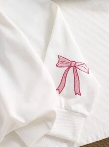 1pc Tween Girl Zip-Up Hoodie Jacket With Butterfly Embroidery Design, Long Sleeve, Drawstring Waist Fall Winter - White - View 5