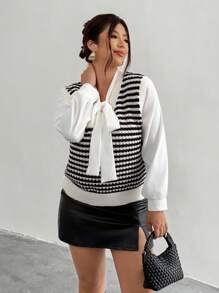 Firerie Women Casual Contrasting Color Hollow V-Neck Sweater Vest Teacher Outfit Back To School Clothes Winter Cdothes For Women Fall Women Clothes